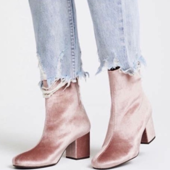 New Free People Cecile Velvet Ankle Boots Pink - Picture 14 of 16